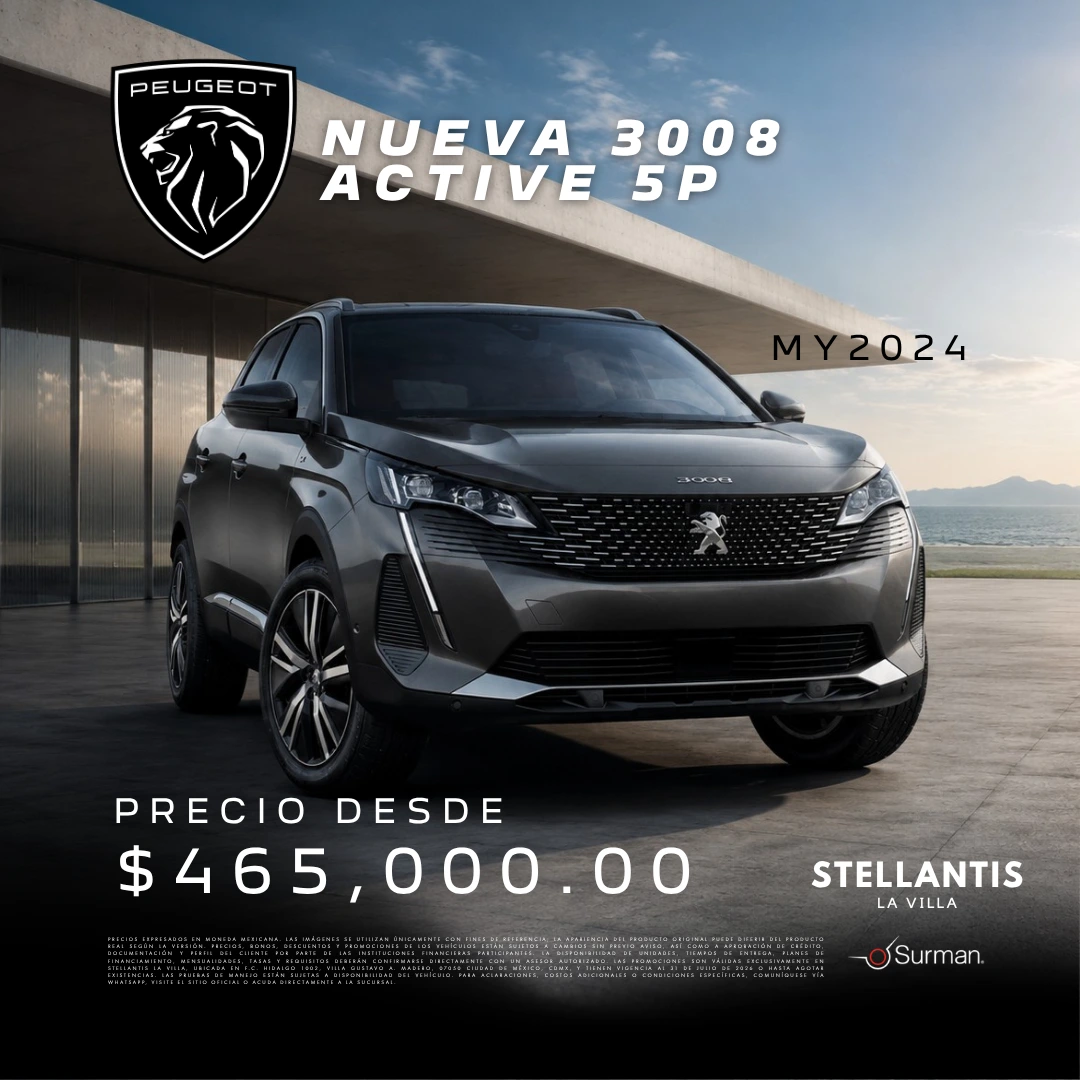 Peugeot 3008 Active 5P MY2024 desde $465,000