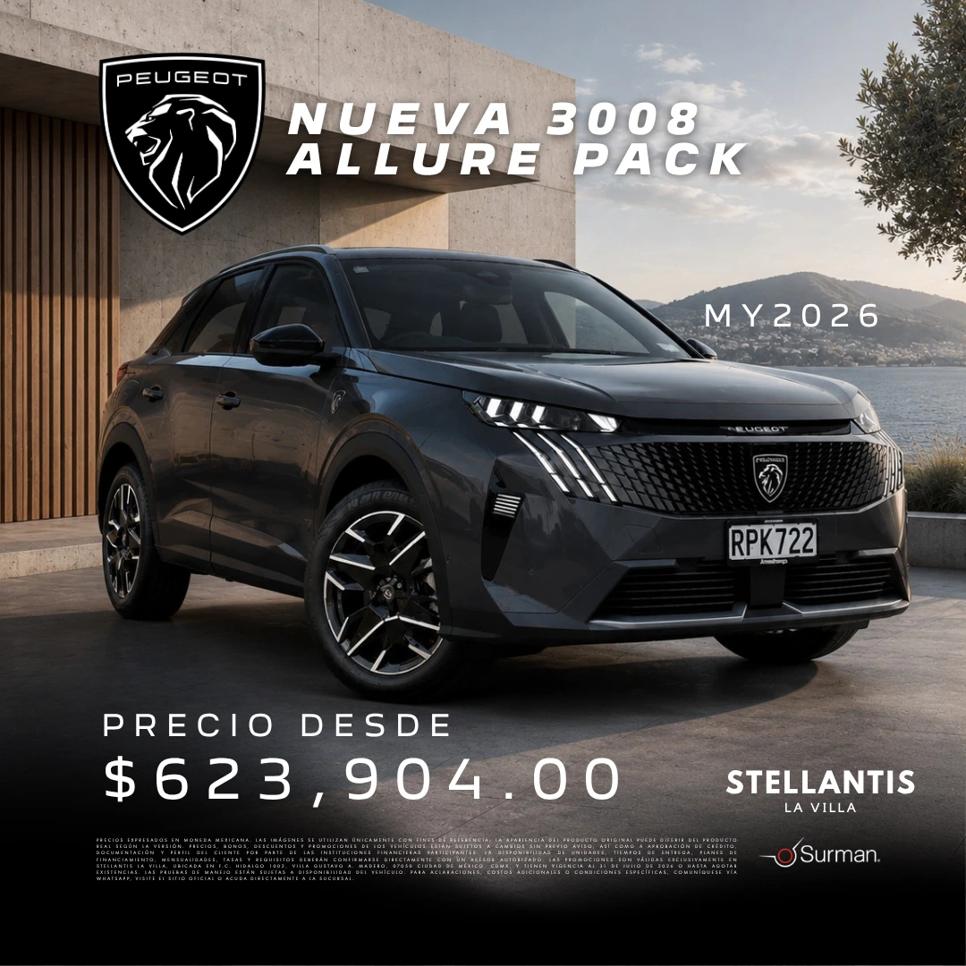 Nueva Peugeot 3008 Allure Pack MY2026 desde $623,904
